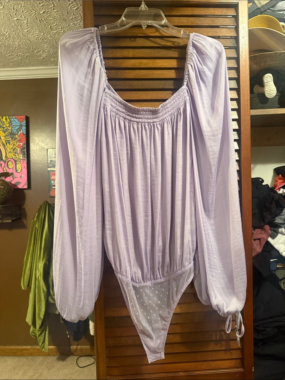 Free People Lilac Long-Sleeve Sheer Panel Bodysuit
